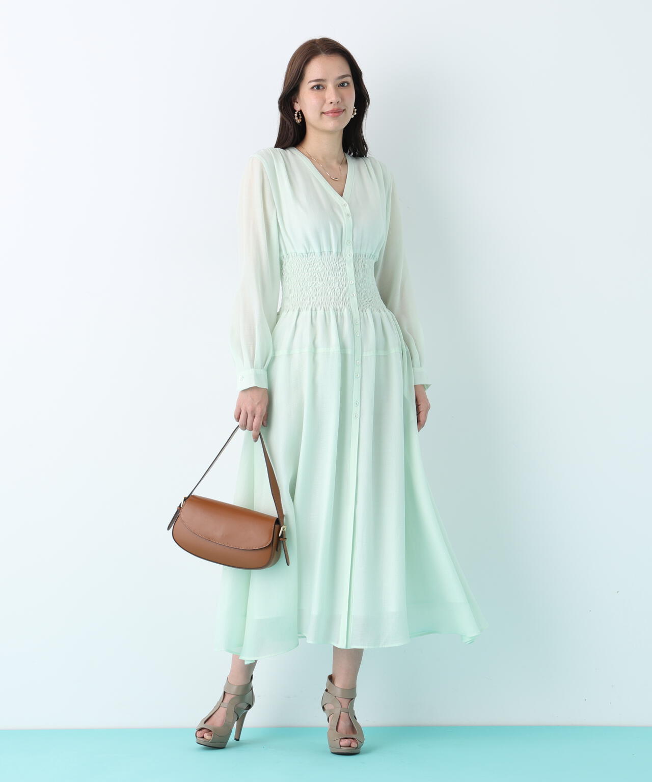 極美品 ピンキー＆ダイアン ビジューワンピースエメラルドグリーン38定価4.6万 ウエストシャーリングロングワンピース | PINKY&DIANNE（ピンキー