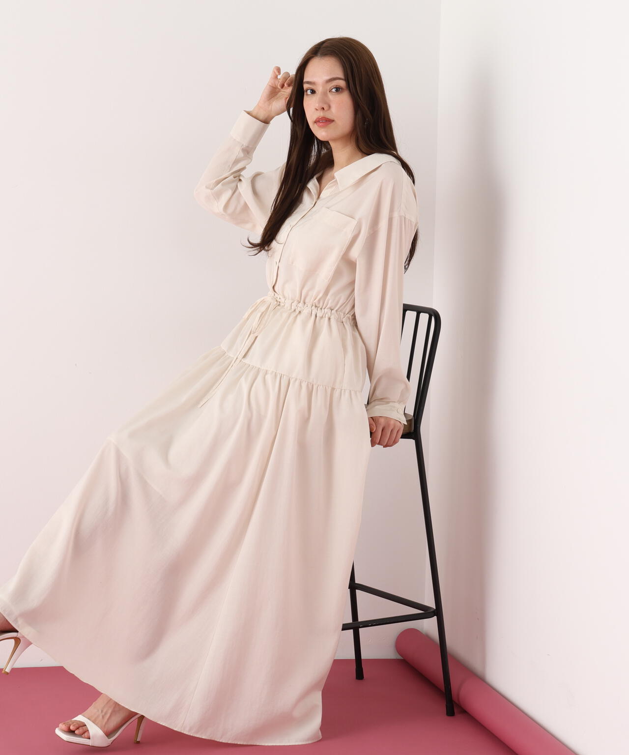 ブライトローンロングシャツワンピース
