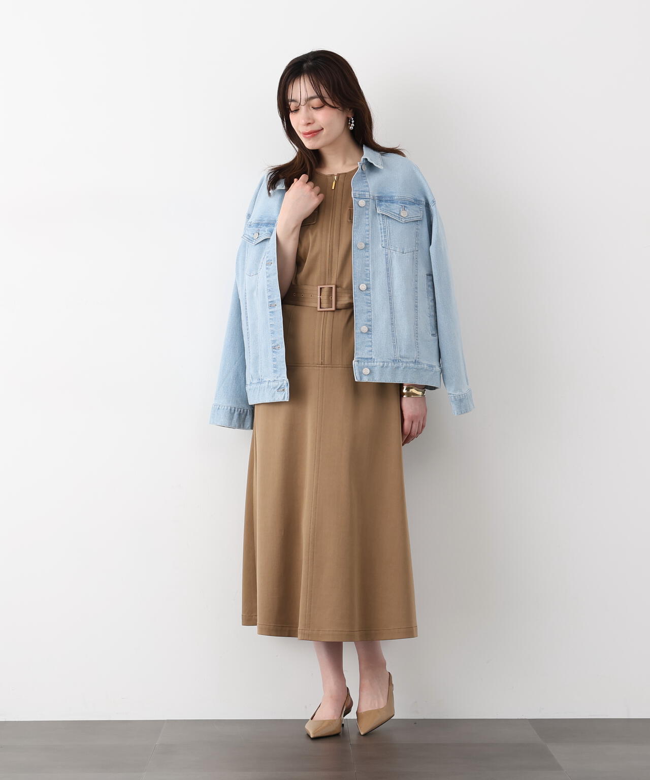 フロントファスナーデニムワンピース