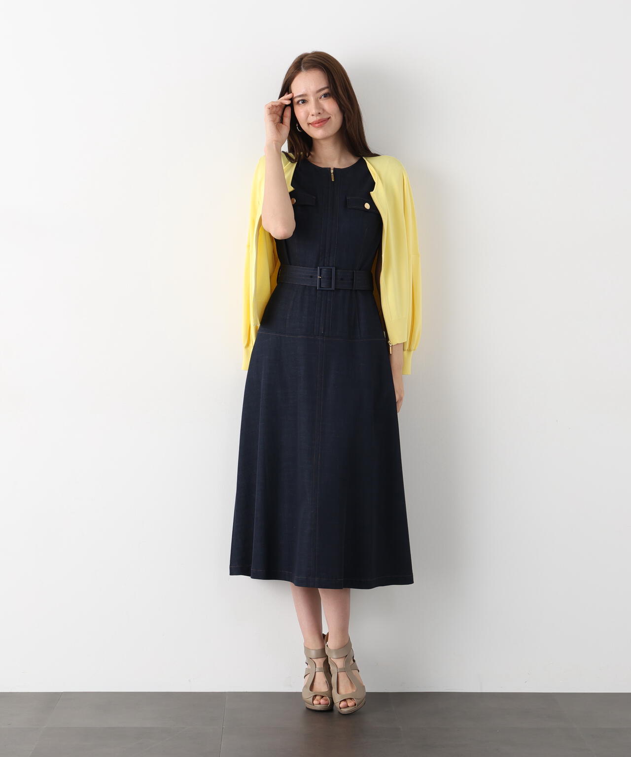 フロントファスナーデニムワンピース