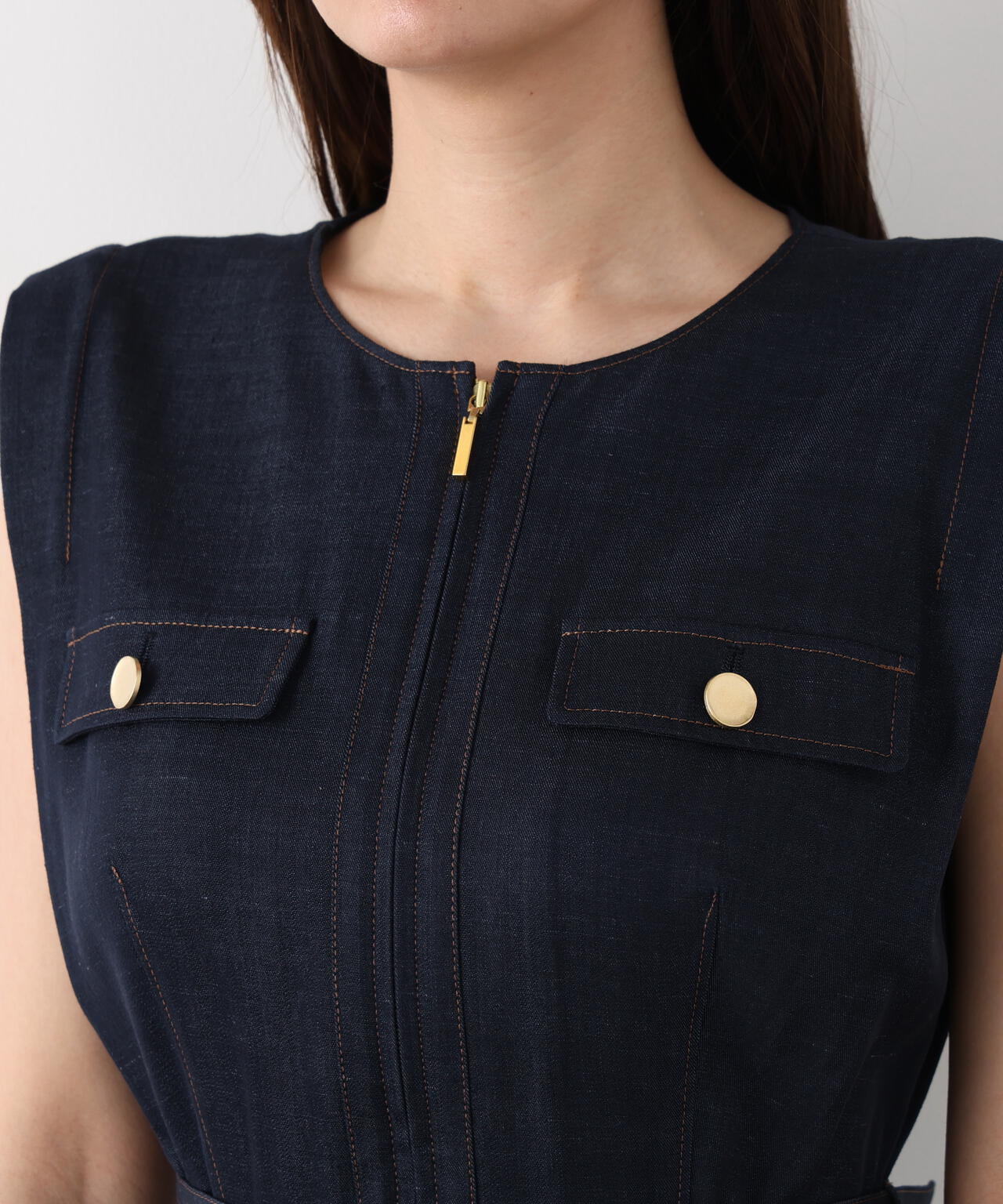 フロントファスナーデニムワンピース