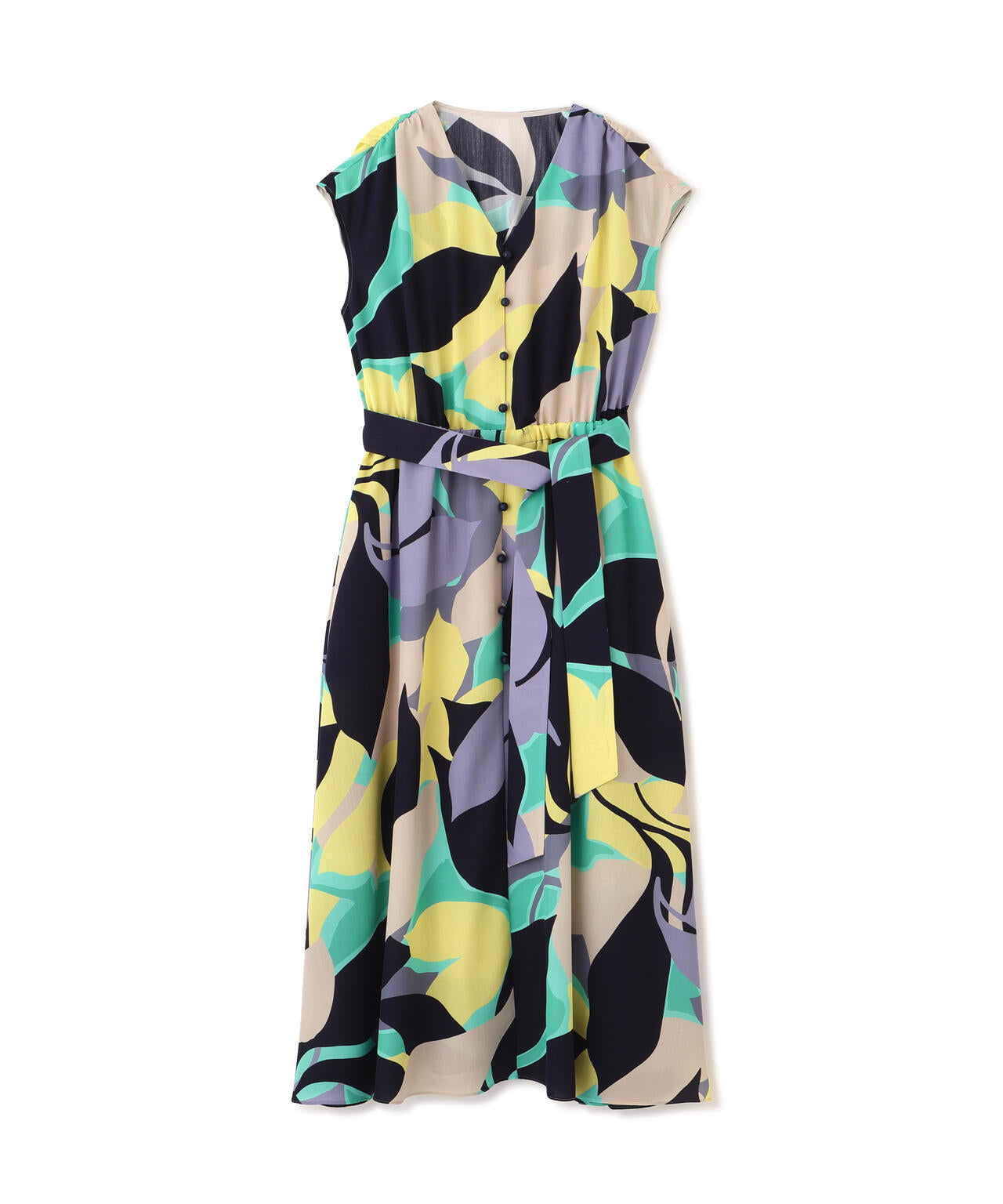 シェードリーフプリントギャザーワンピース