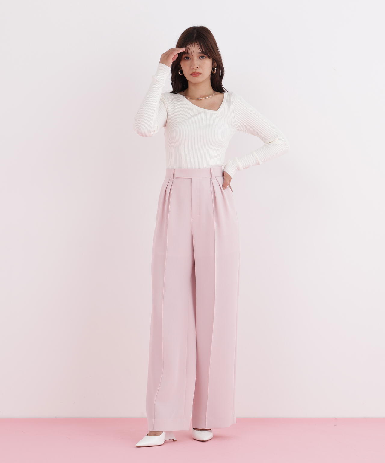 アシンメトリーネックニットプルオーバー