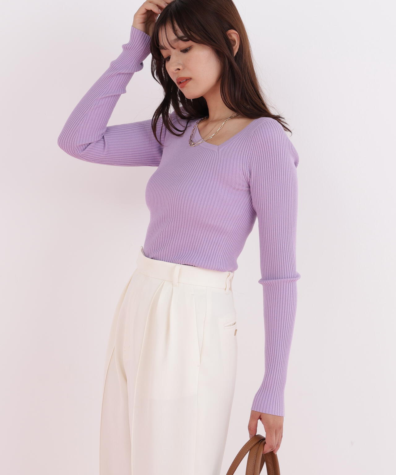 アシンメトリーネックニットプルオーバー