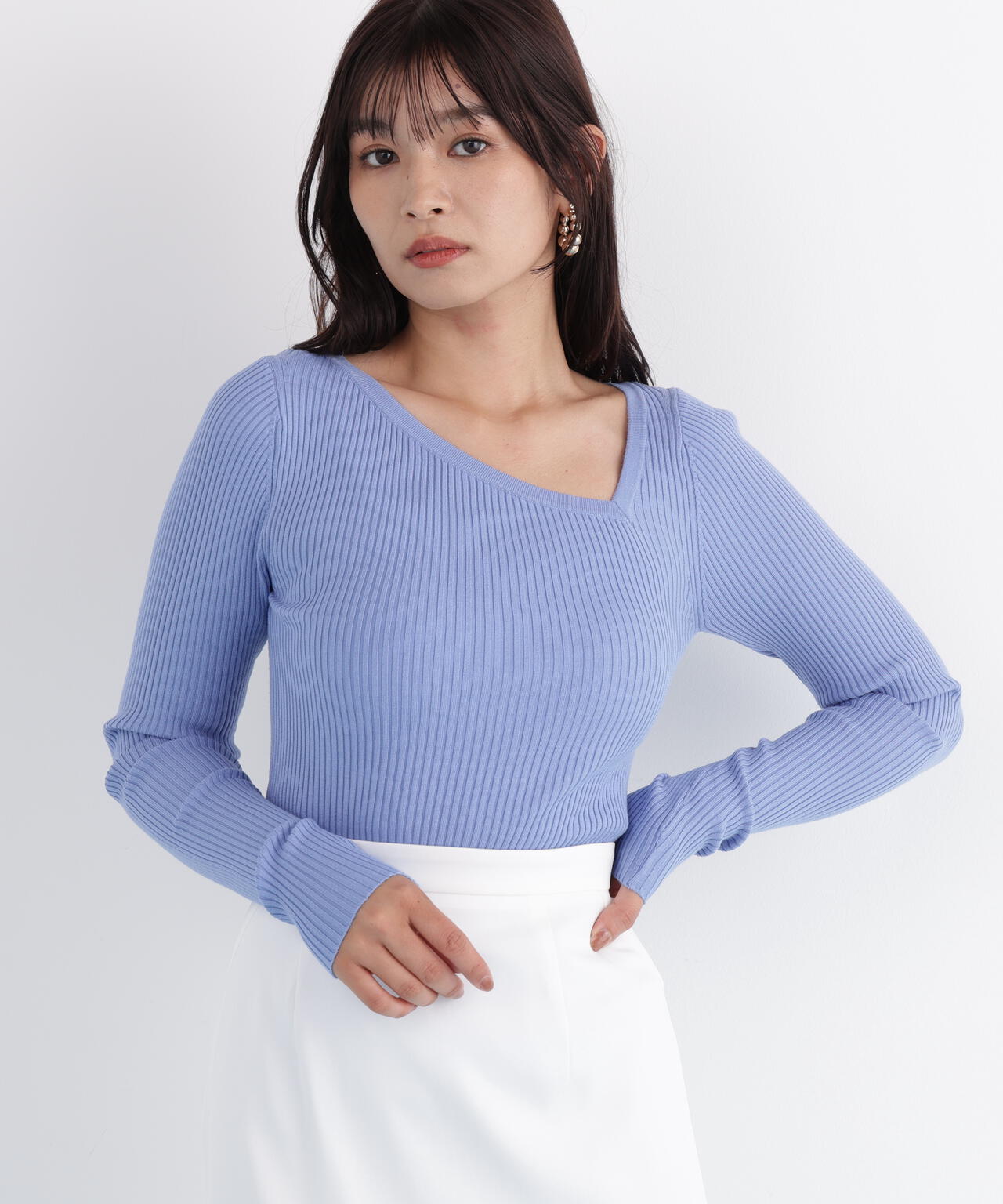 アシンメトリーネックニットプルオーバー♡ネイビー新品 アシンメトリーネックニットプルオーバー | PINKY&DIANNE（ピンキー
