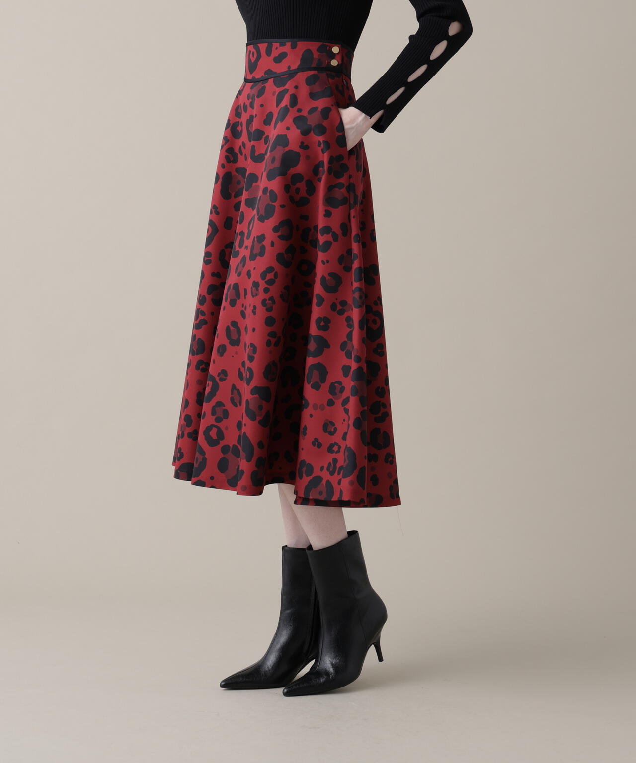 レオパードプリントタフタフレアスカート