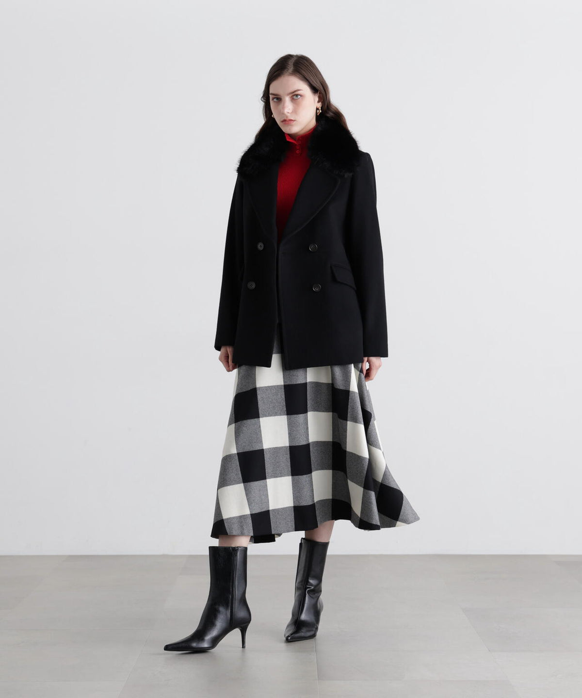ファー付きカシミヤ混ショートコート