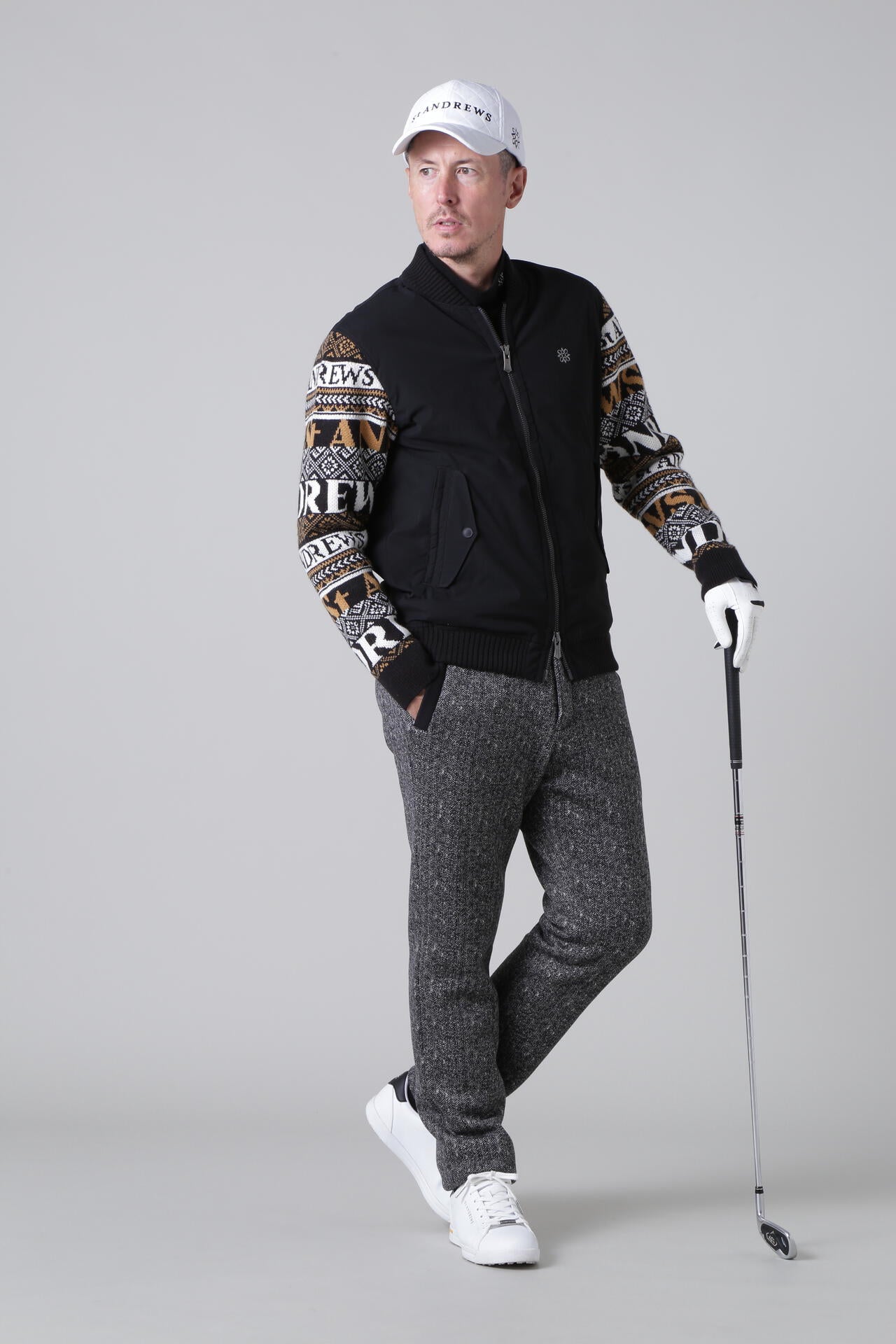 まり新品　セントアンドリュース　中綿ニットジャケット　ブルゾン　ブラック 中綿袖ニットブルゾン (MENS) | St ANDREWS（セントアンドリュース