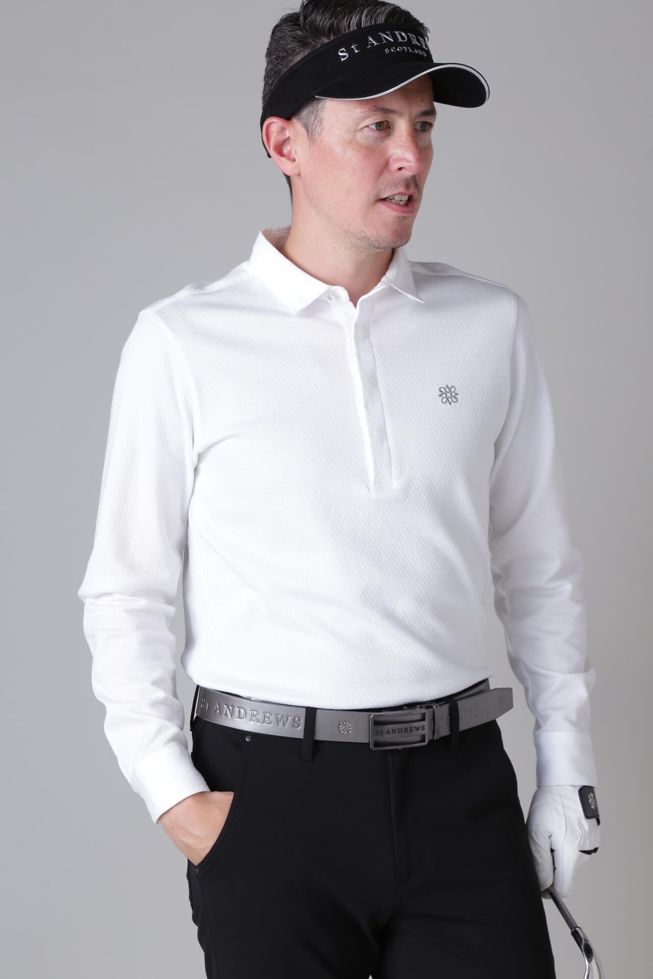 ブリスタージャガード長袖ポロシャツ (MENS)