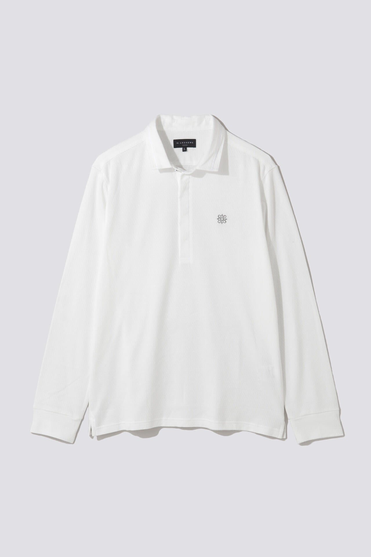 LL セントアンドリュー ロゴ総柄 ジャガード ストレッチ 長袖 ポロシャツ 白 LL セントアンドリュー ロゴ総柄 ジャガード ストレッチ 長袖