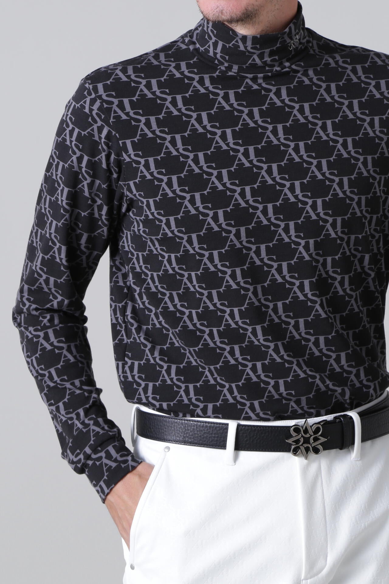 STAモノグラムプリント長袖ハイネックカットソー (MENS)