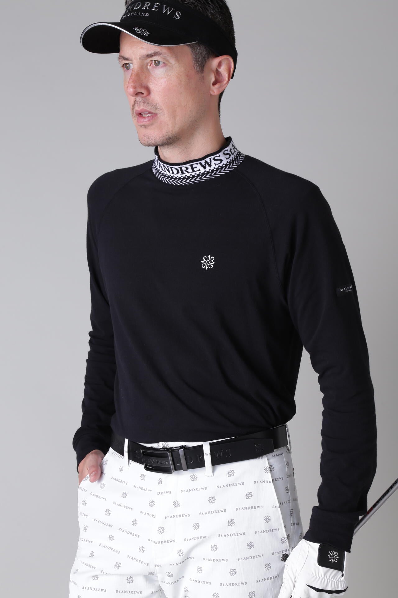 ベア天竺長袖ハイネックカットソー (MENS)
