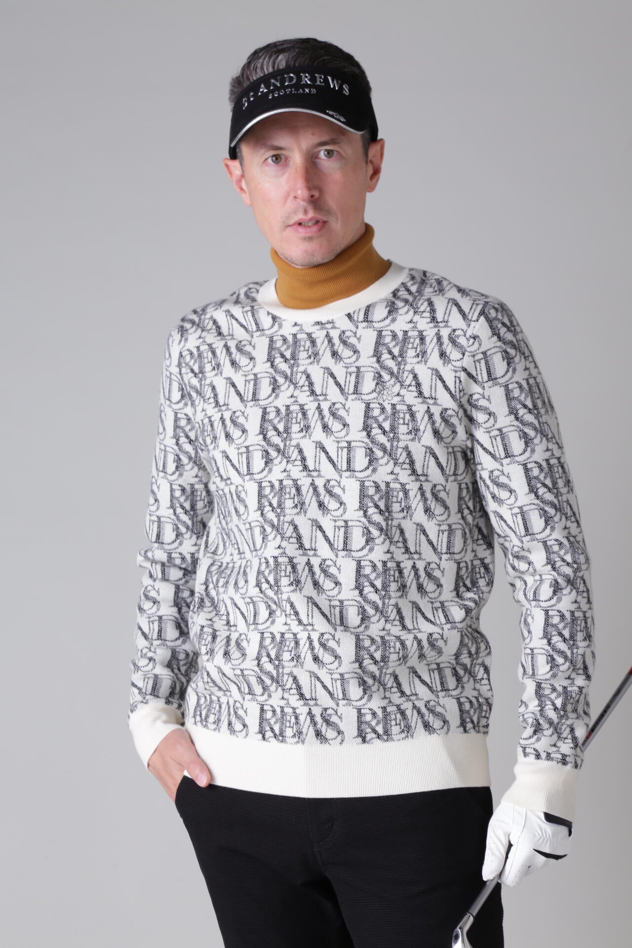 St ANDREWS ロゴジャガード クルーネックニットプルオーバー　メンズ 16Gスパングルロゴジャガード クルーネックニットプルオーバー (MENS