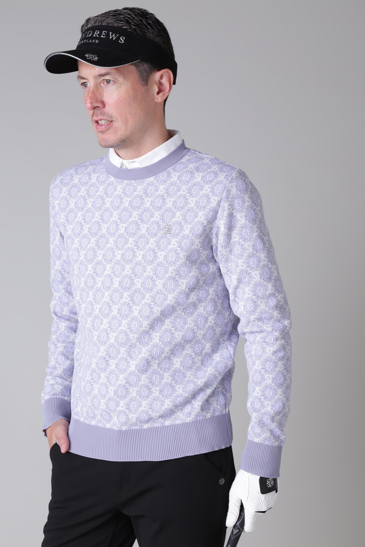 STボニースコットランドジャガード クルーネックニットプルオーバー (MENS)