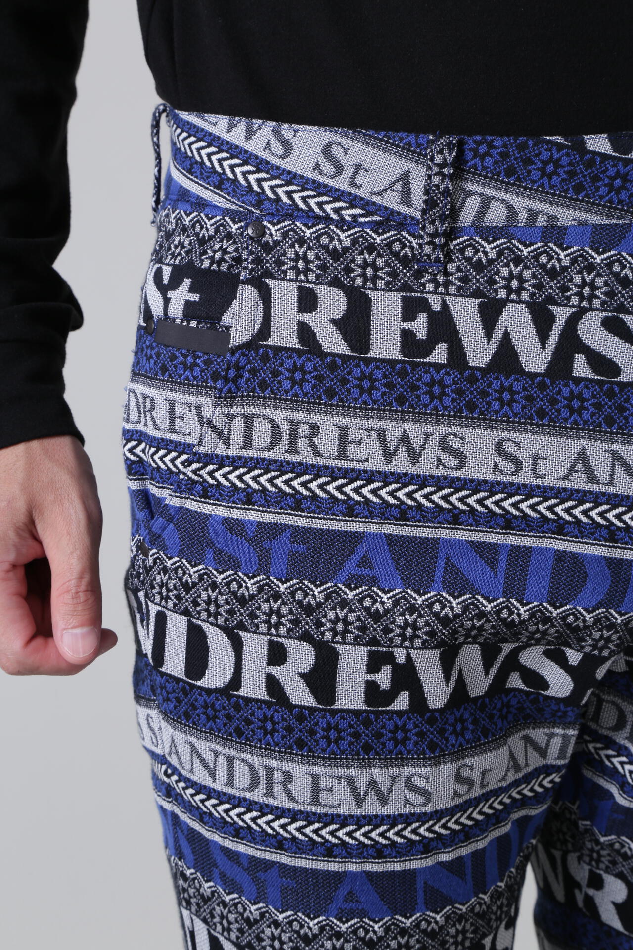 新品 セントアンドリュース ラメジャガード パンツ 定価39600円 青 M