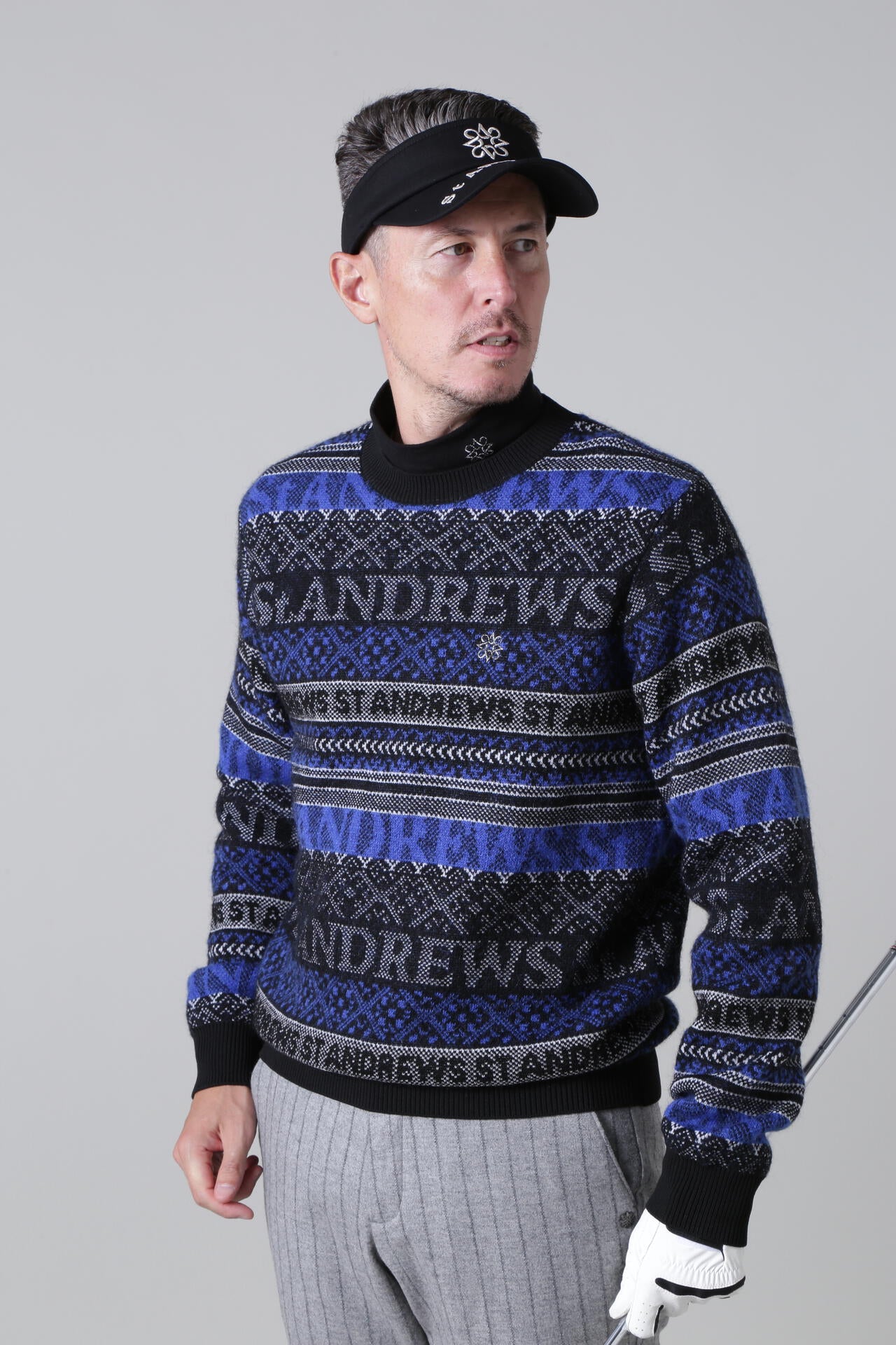 ボーダーノルディックジャガード クルーネックニットプルオーバー