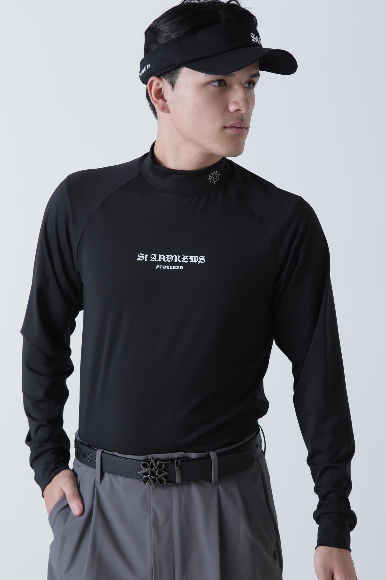 カチオンポリエステルベア天長袖ハイネックカットソー (MENS)