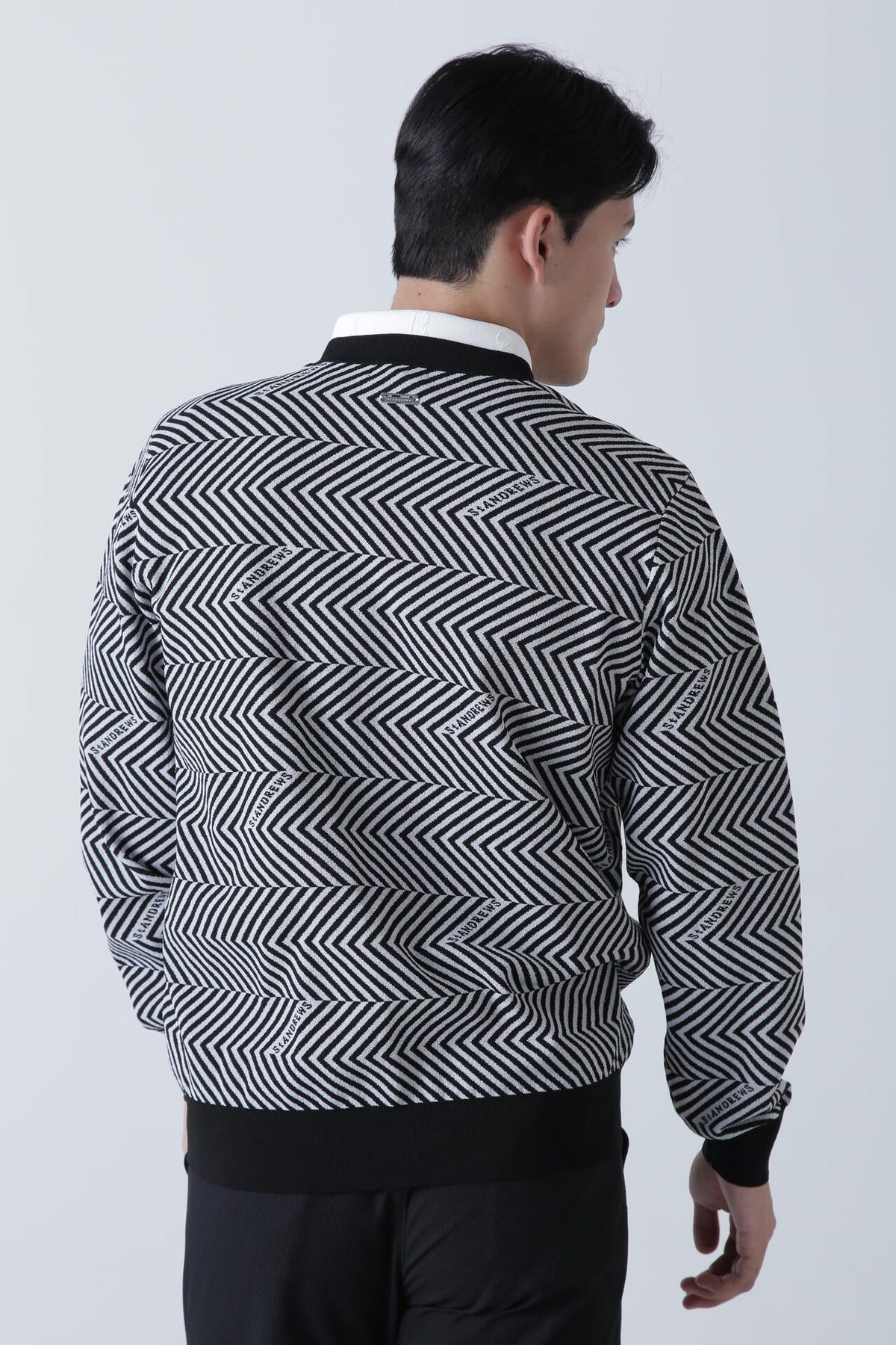 16Gジグザグ柄ダブルジャガード クルーネックニットプルオーバー (MENS)