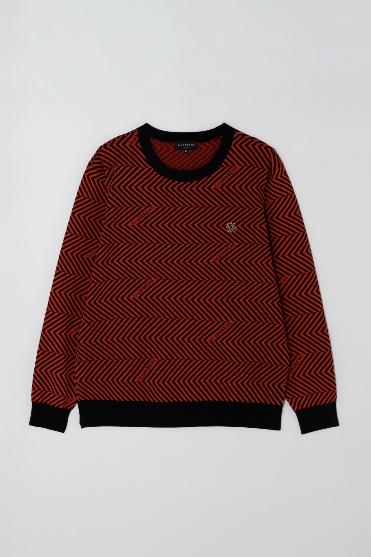 16Gジグザグ柄ダブルジャガード クルーネックニットプルオーバー (MENS)