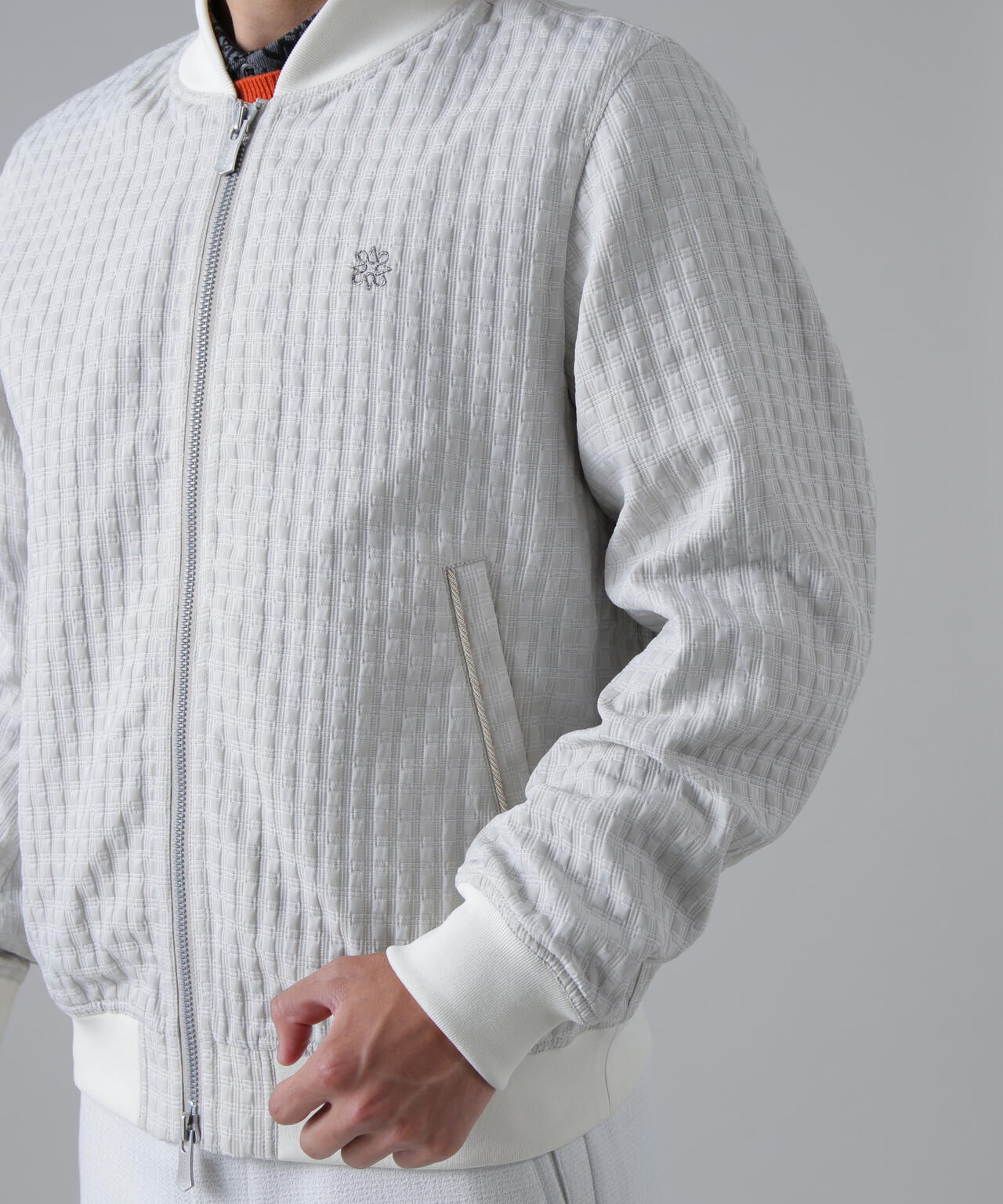 セントアンドリュース　裏地付き　ニットジャケット　ホワイト　メンズ L厚手 フクレジャガードブルゾン (MENS) | St ANDREWS（セント