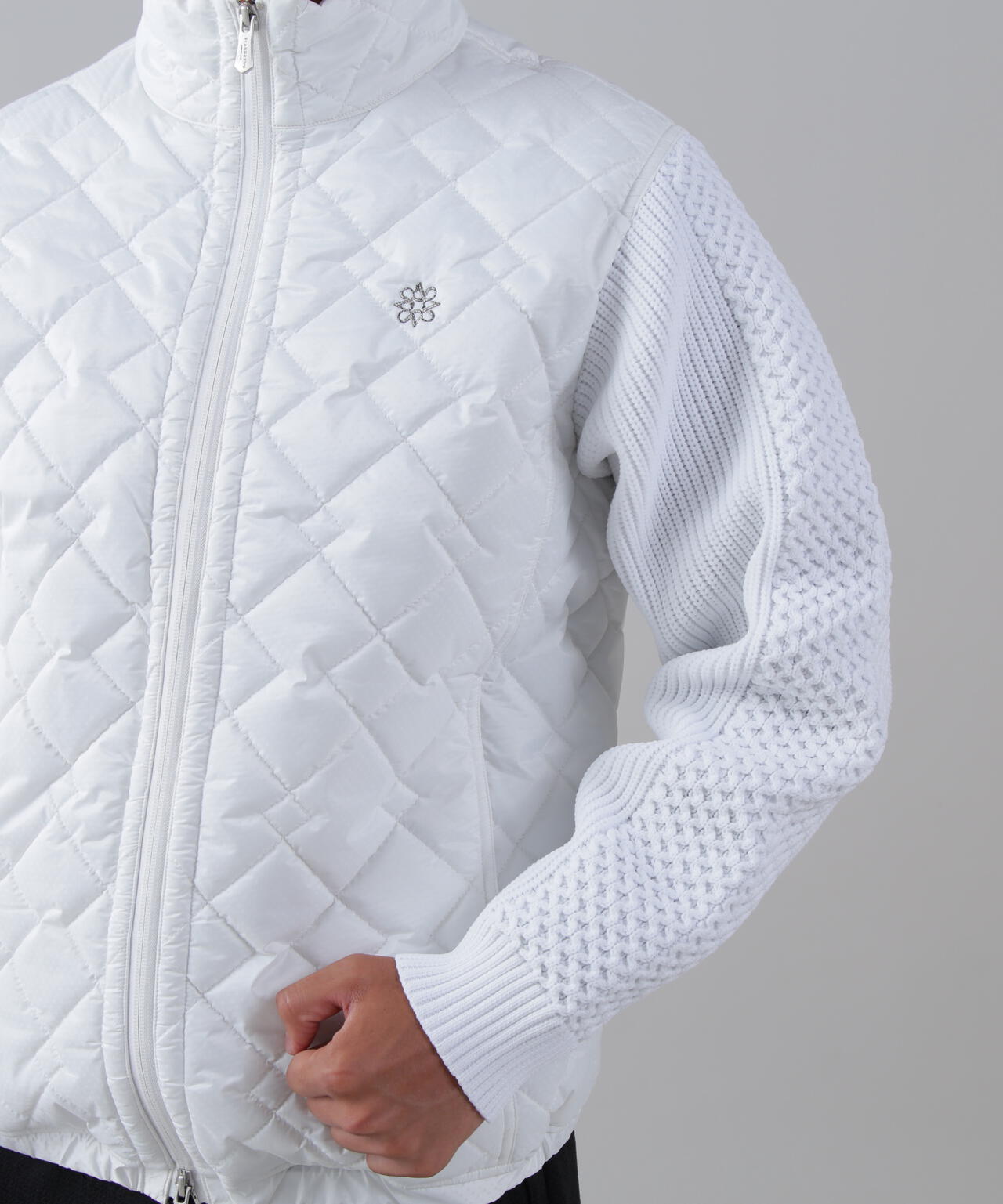 ドットストレッチキルト袖ニットブルゾン (MENS)