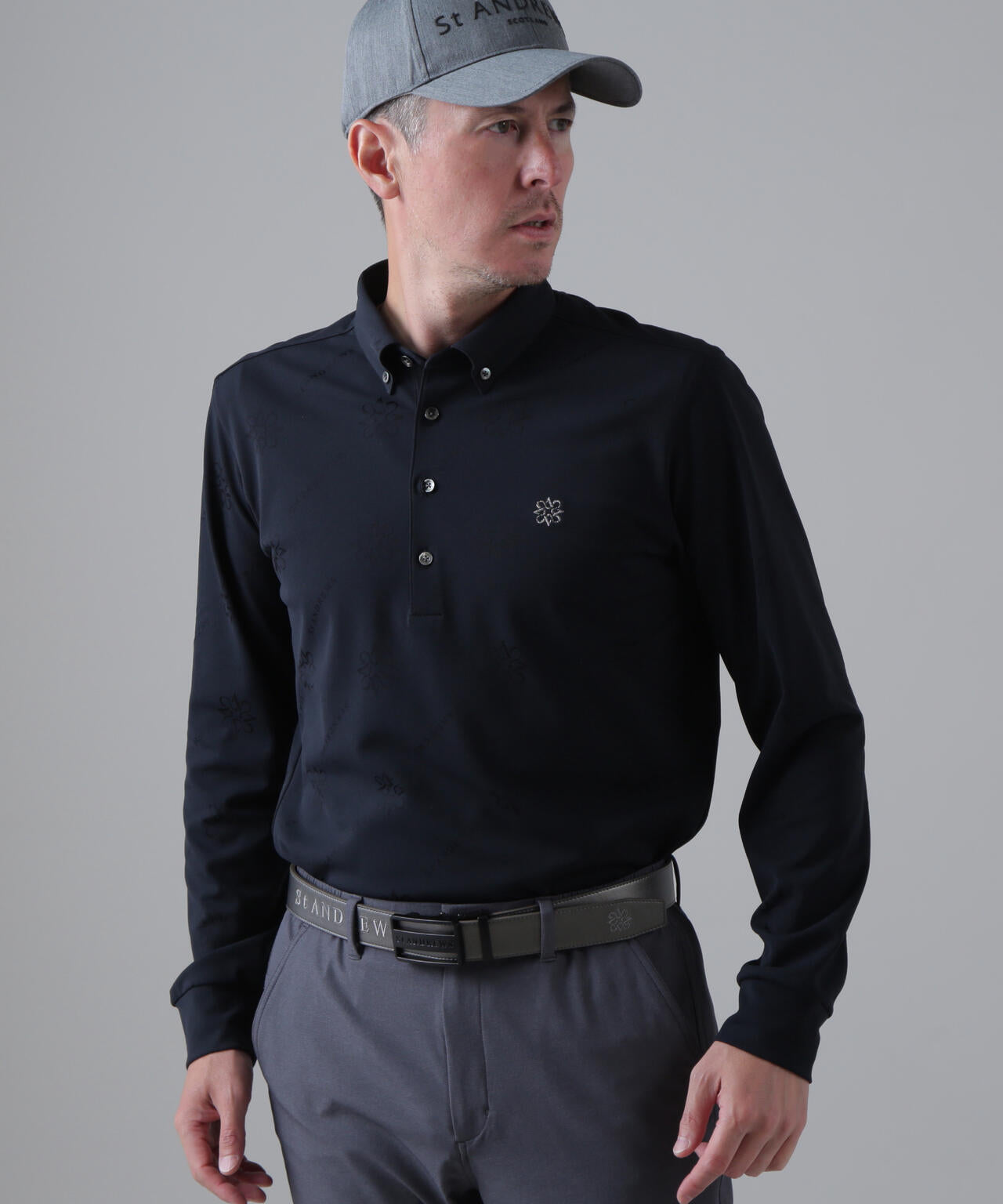 ロゴケルトジャガード無地長袖シャツ (MENS)