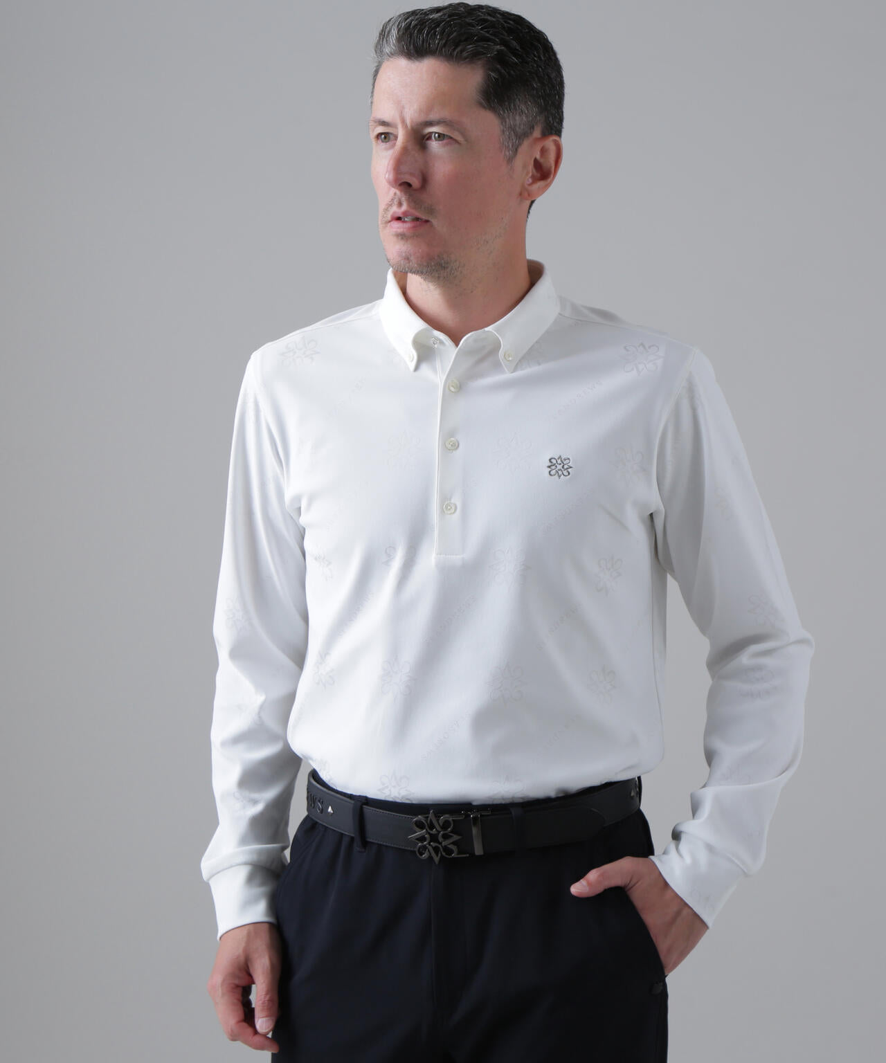 ロゴケルトジャガード無地長袖シャツ (MENS)