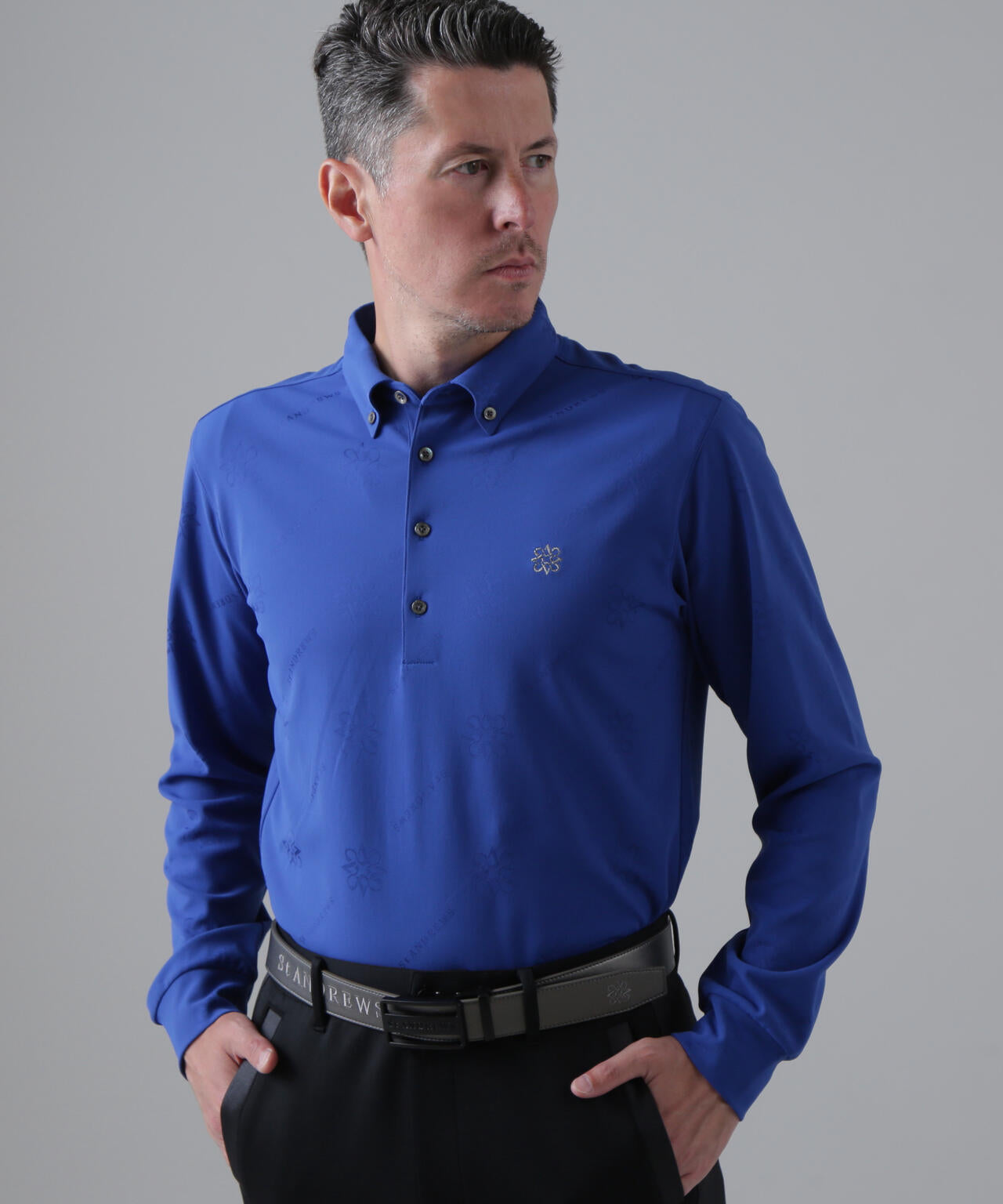 ロゴケルトジャガード無地長袖シャツ (MENS)