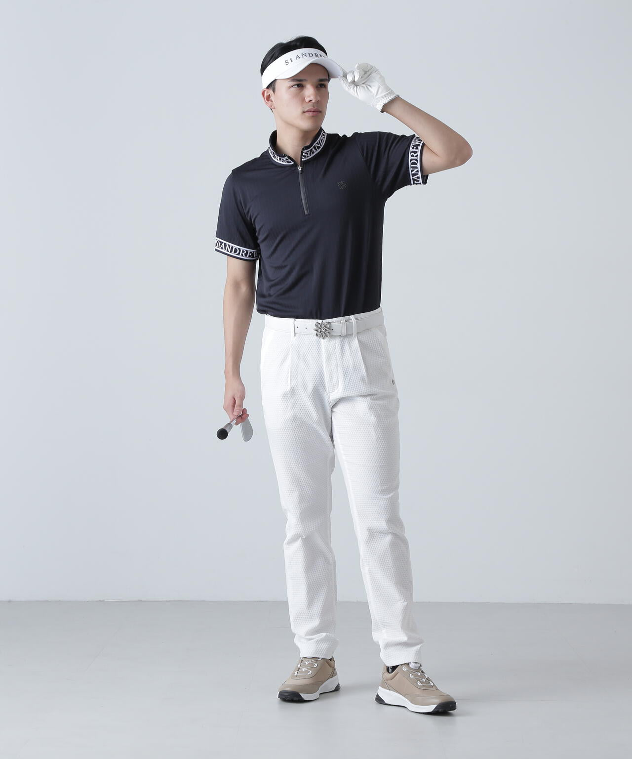 ベアサッカージャガード半袖ハーフジップアップカットソー (MENS) | St