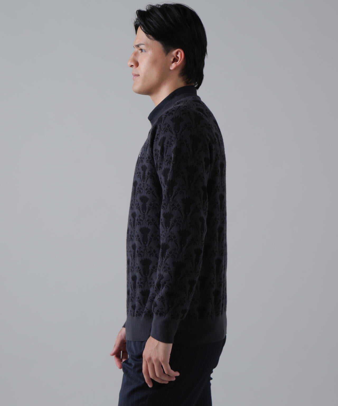 14Gアザミダマスクジャガードクルーネックニットプルオーバー (MENS)