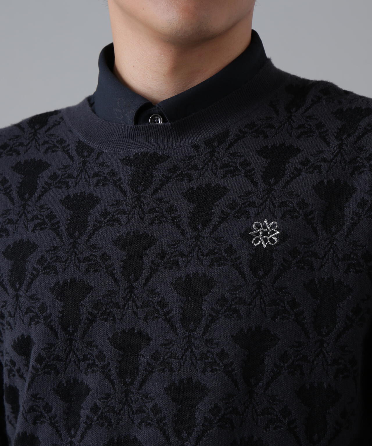 14Gアザミダマスクジャガードクルーネックニットプルオーバー (MENS)