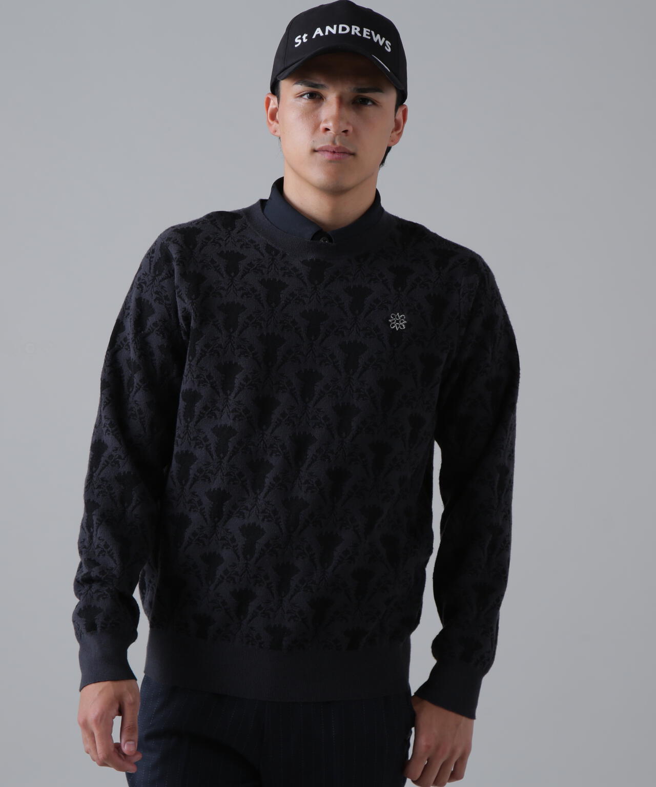 14Gアザミダマスクジャガードクルーネックニットプルオーバー (MENS)