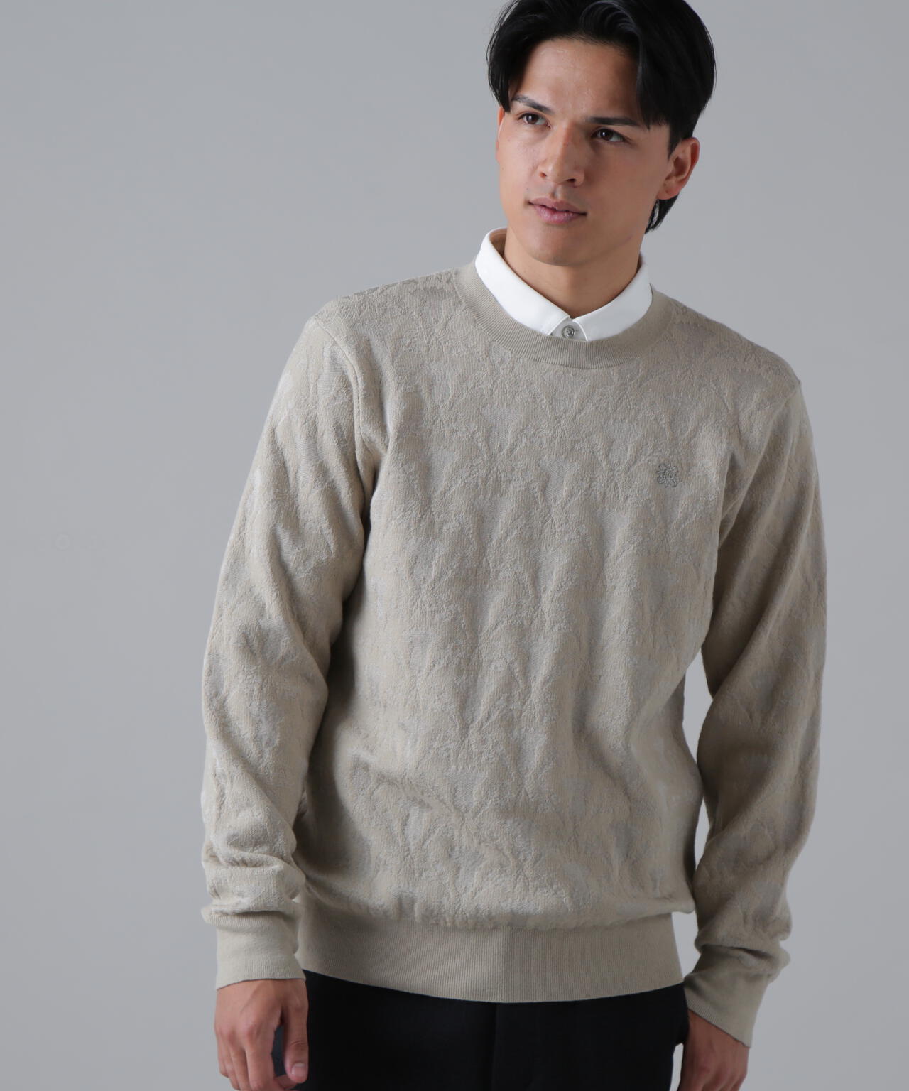 14Gアザミダマスクジャガードクルーネックニットプルオーバー (MENS)