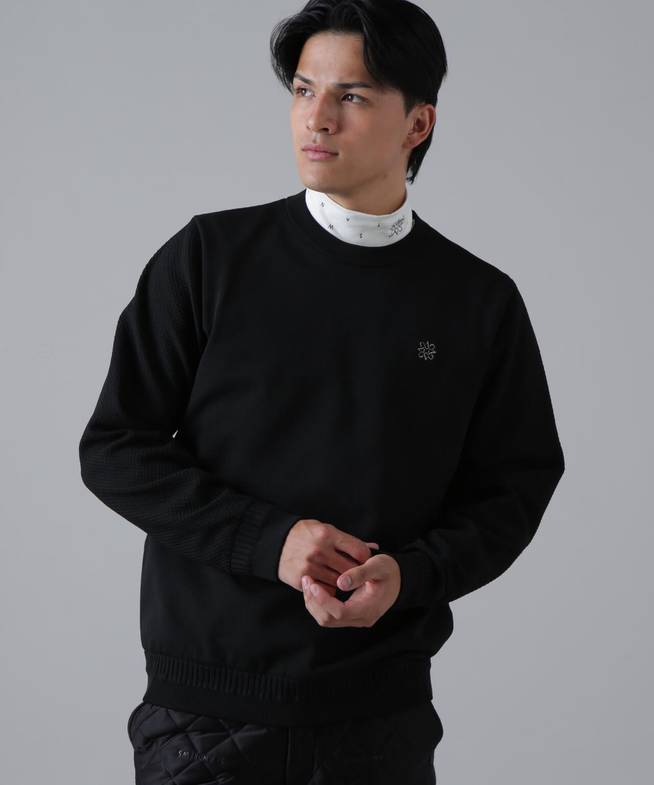 12G天竺×リンクス裏地付きクルーネックニットプルオーバー (MENS) | St