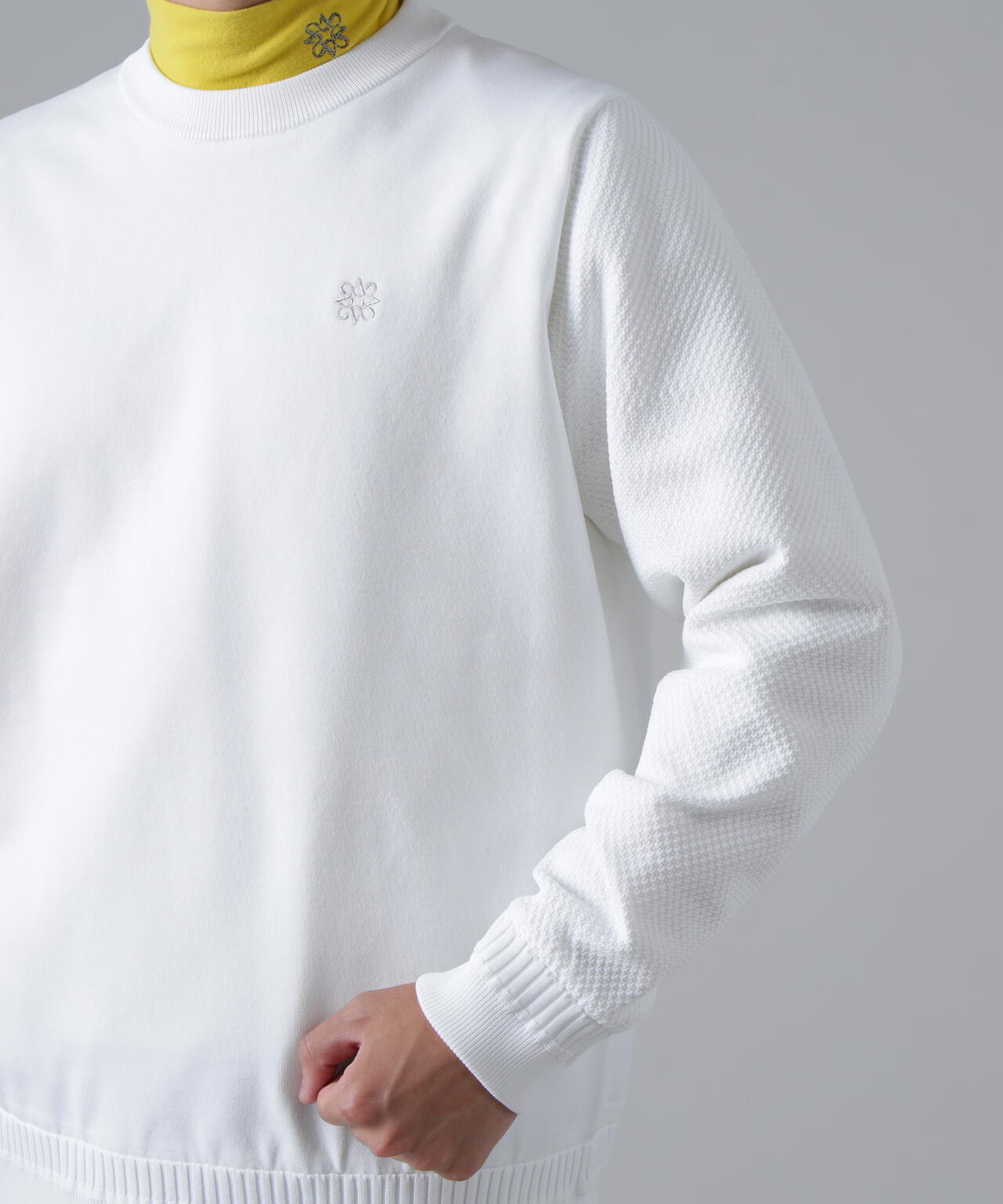 12G天竺×リンクス裏地付きクルーネックニットプルオーバー (MENS)