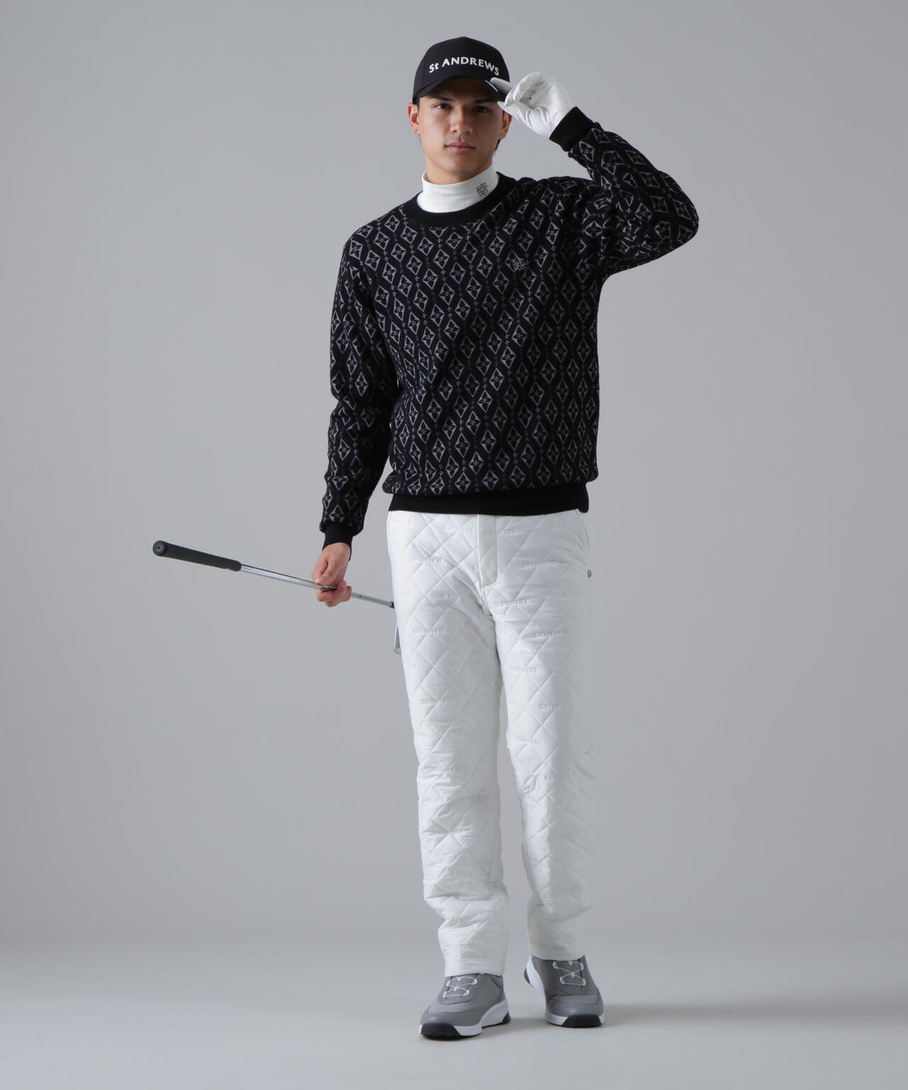 16Gダイヤロゴジャガードクルーネックニットプルオーバー (MENS)