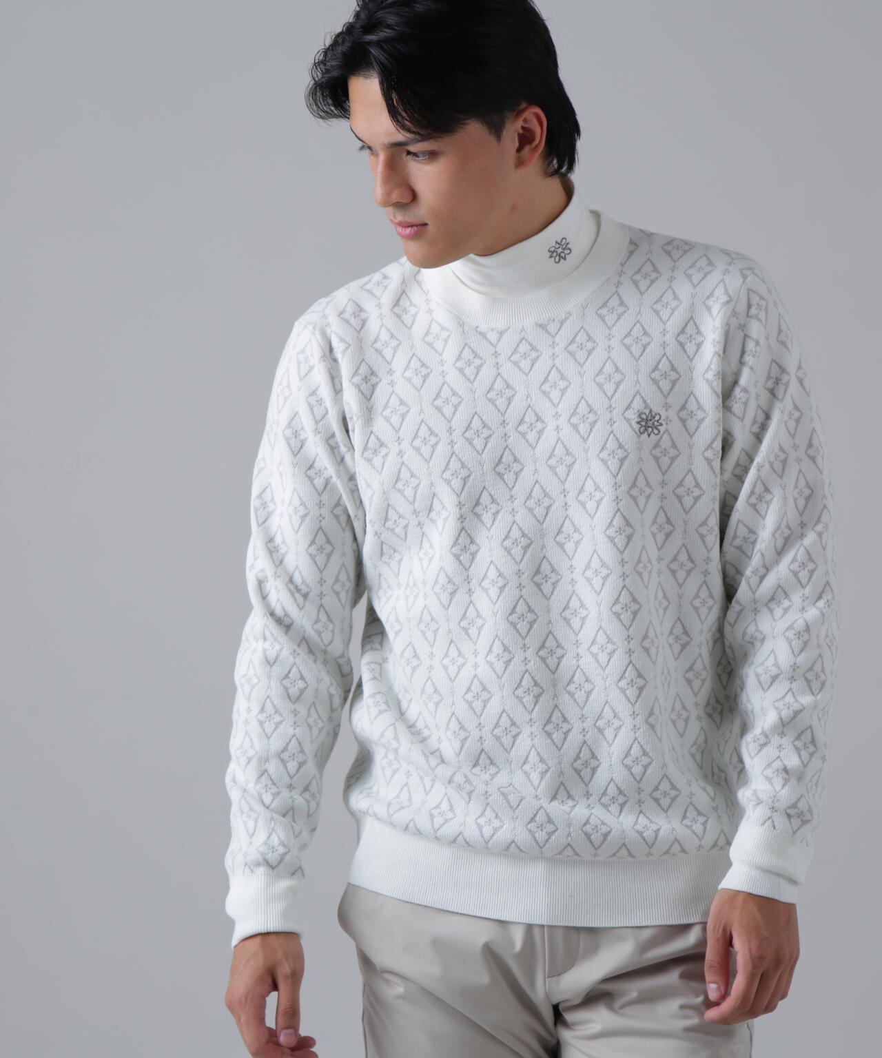 16Gダイヤロゴジャガードクルーネックニットプルオーバー (MENS)
