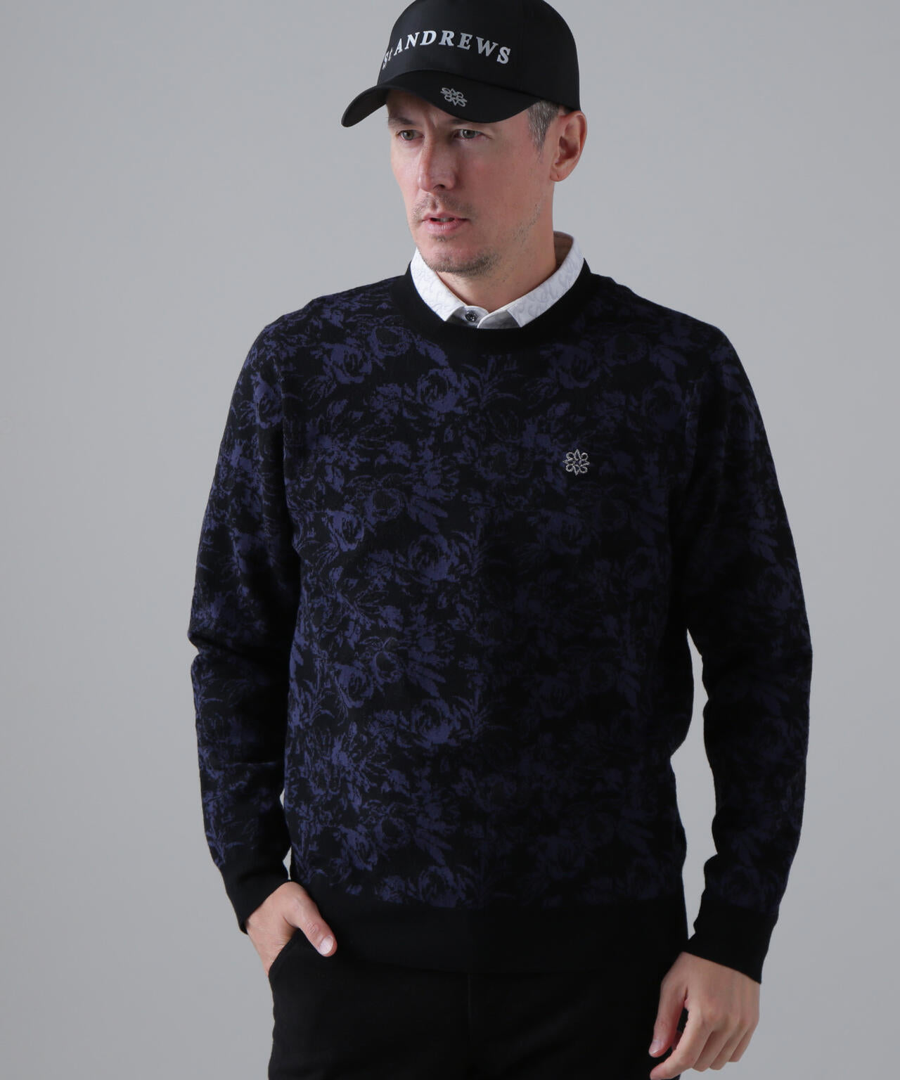 16Gボニースコットランドジャガードクルーネックニットプルオーバー (MENS)