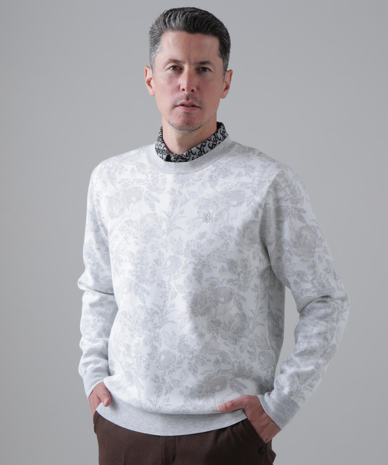 16Gボニースコットランドジャガードクルーネックニットプルオーバー (MENS)