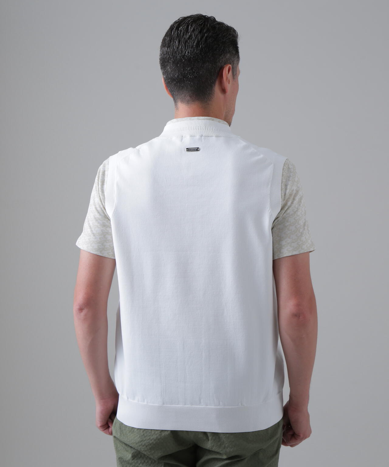 14Ｇ天竺×ケーブル Vネックニットベスト (MENS)