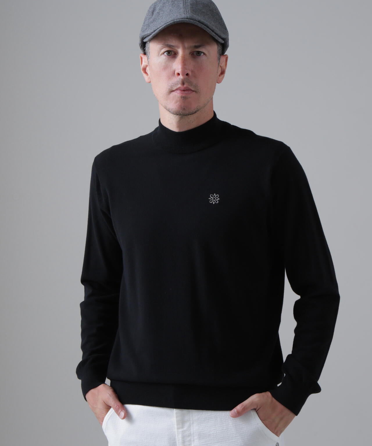 カシミヤタッチ天竺モックネックニットプルオーバー (MENS)