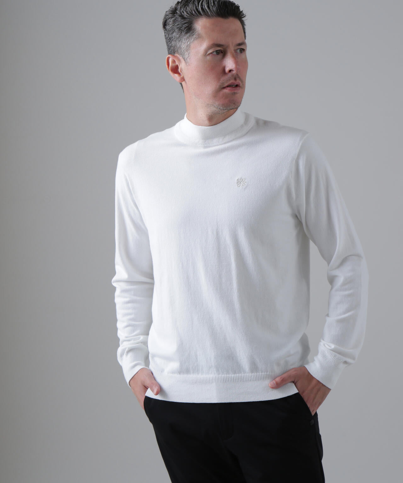 カシミヤタッチ天竺モックネックニットプルオーバー (MENS)