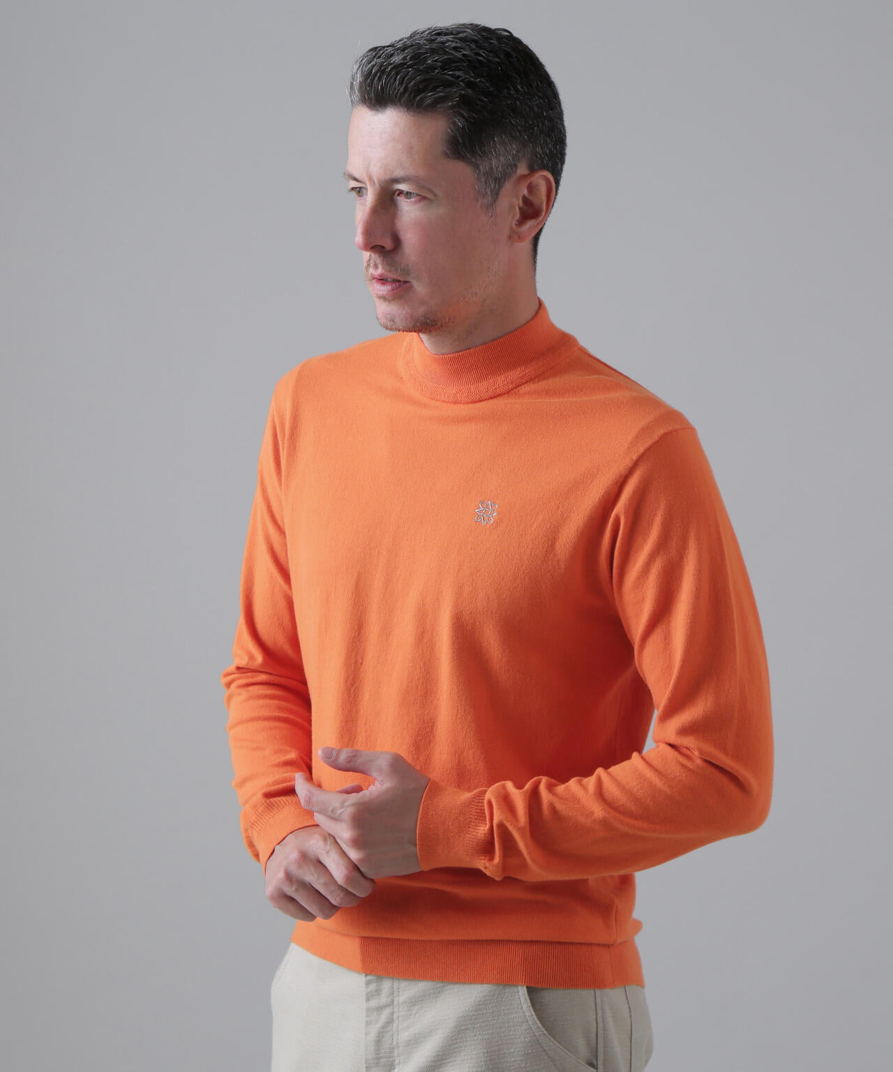 カシミヤタッチ天竺モックネックニットプルオーバー (MENS)