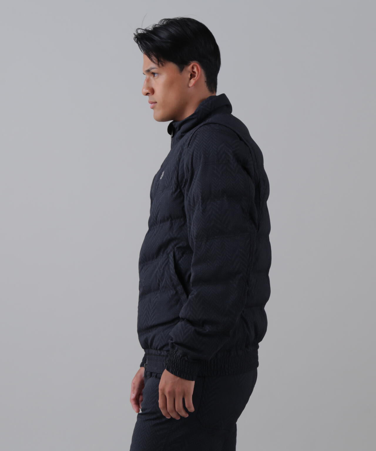 ヘリンボーンプリント中綿キルトブルゾン (MENS)