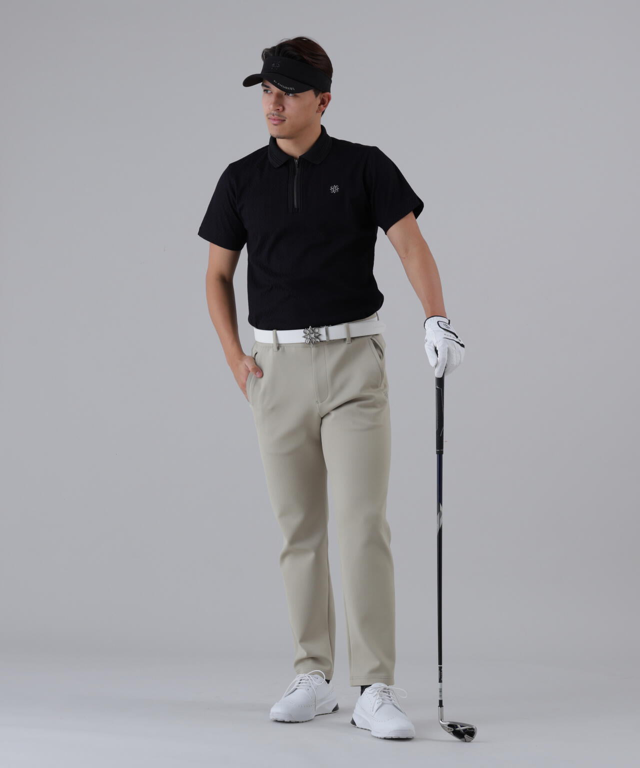 ヘリンボーンジャガード半袖ポロシャツ (MENS)