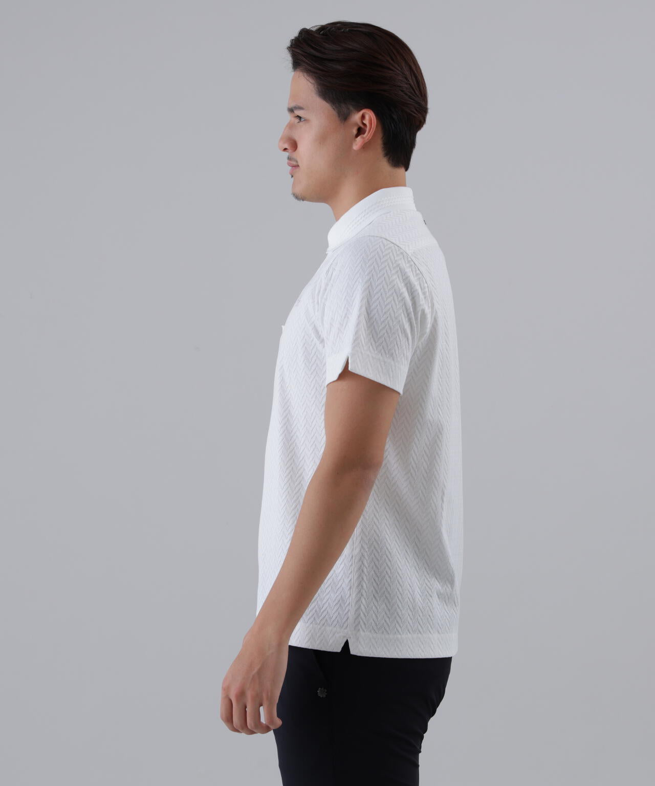 ヘリンボーンジャガード半袖ポロシャツ (MENS)