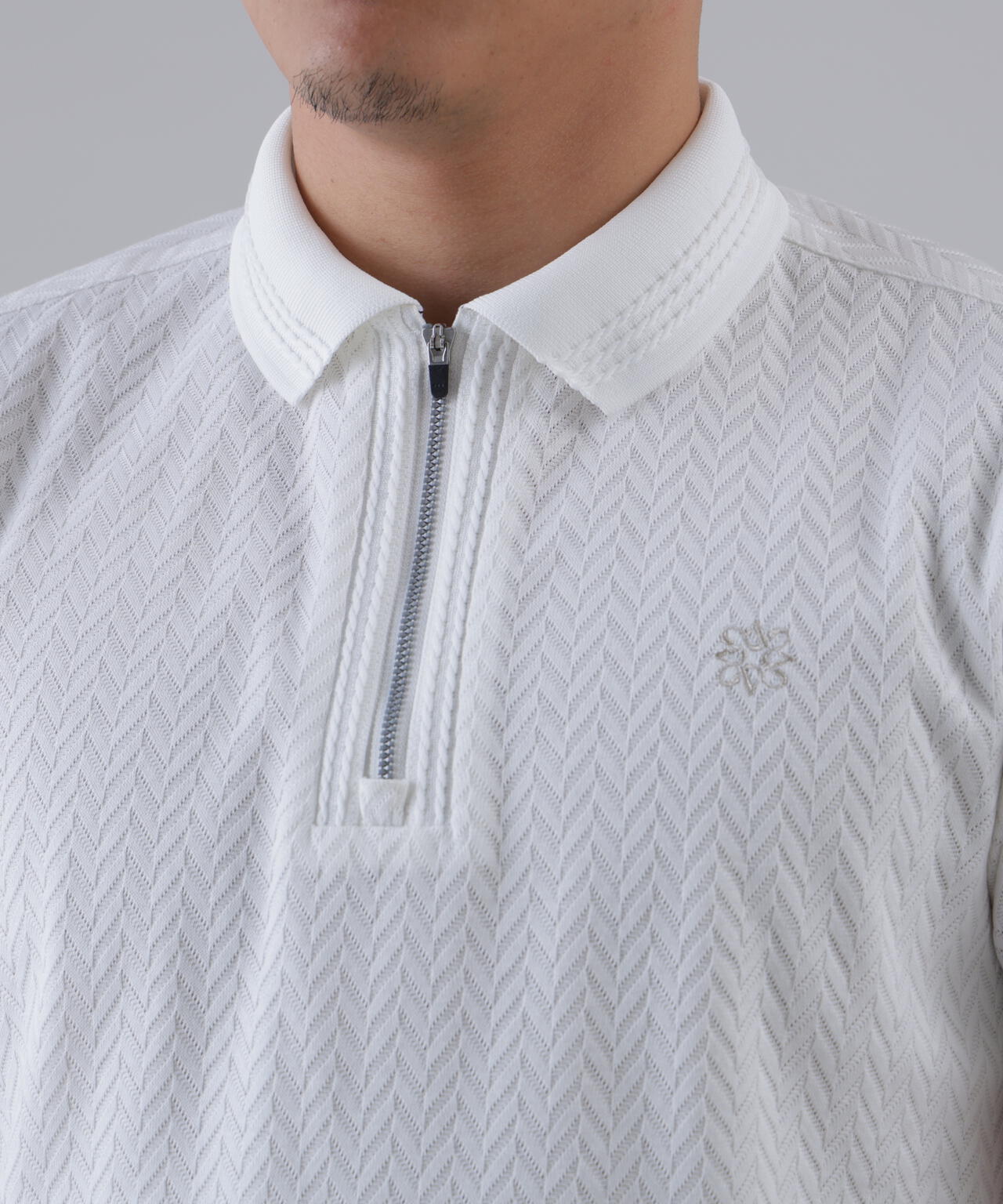 ヘリンボーンジャガード半袖ポロシャツ (MENS)