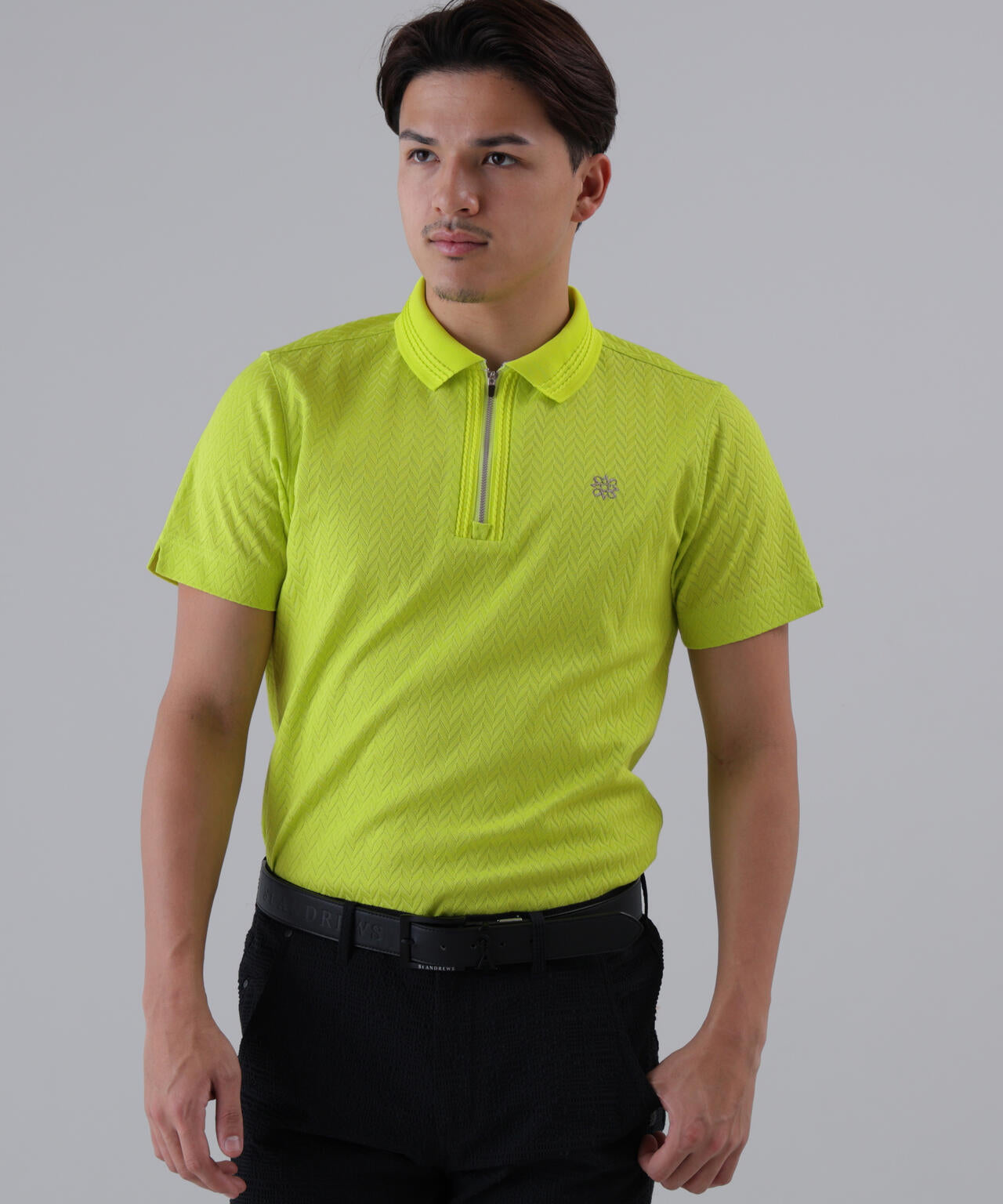 ヘリンボーンジャガード半袖ポロシャツ (MENS)