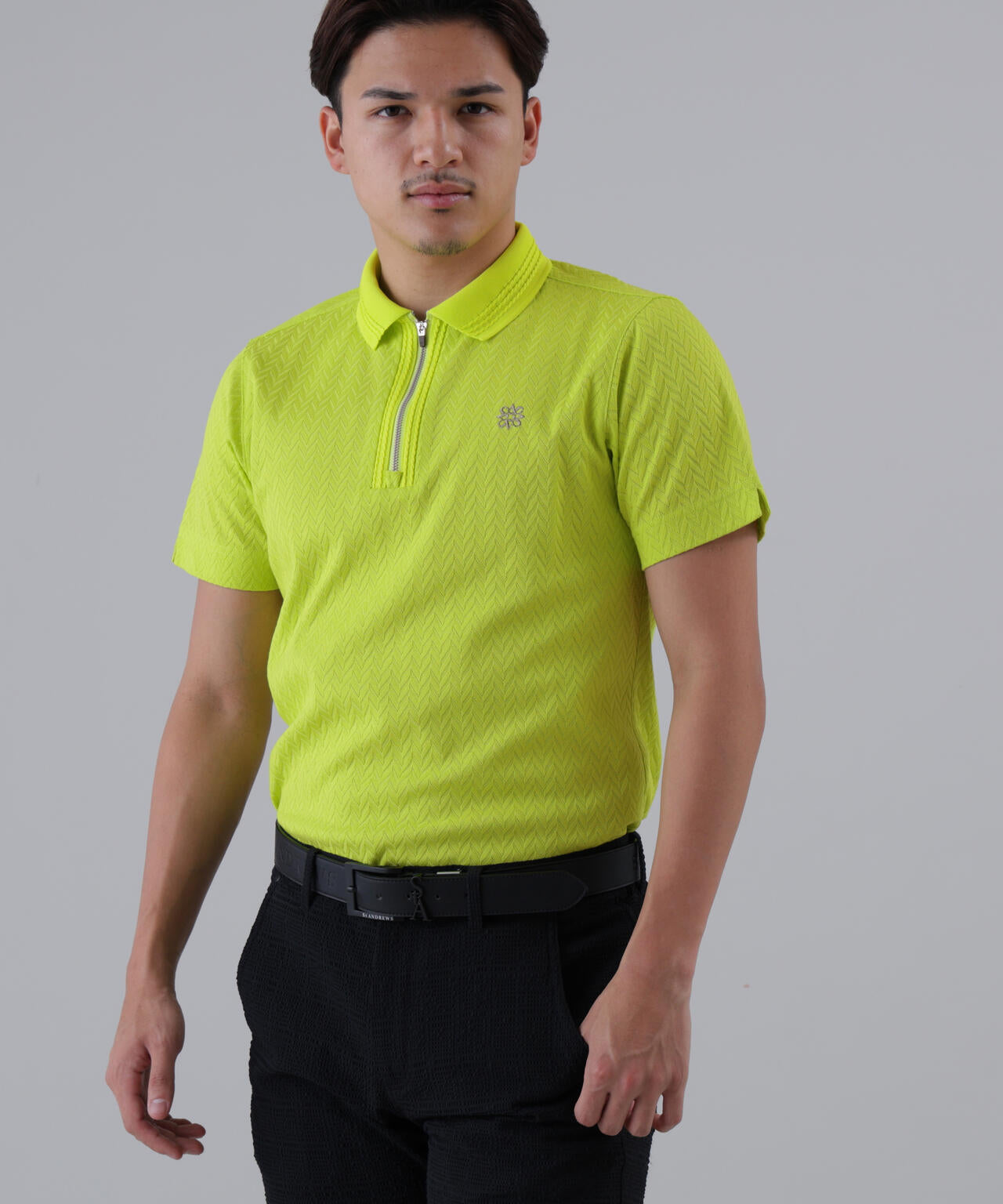 ヘリンボーンジャガード半袖ポロシャツ (MENS)