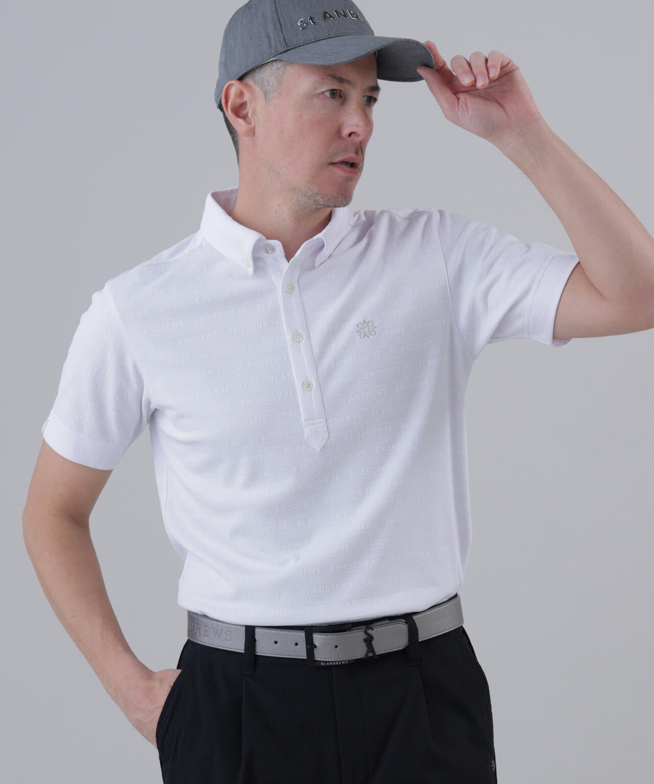 吸水速乾】ロゴボーダージャガード無地半袖シャツ (MENS) | St ANDREWS